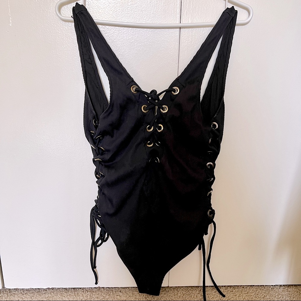 ASOS Black Front & Side Tie One Piece Swimsuit *HOT*